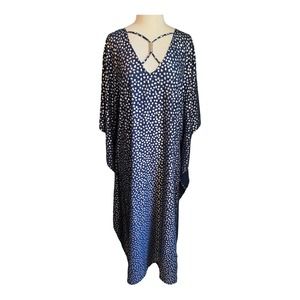 Swimsuits For All Women's Plus V-Neck Swim Caftan Swimsuit Cover Up Navy Silver